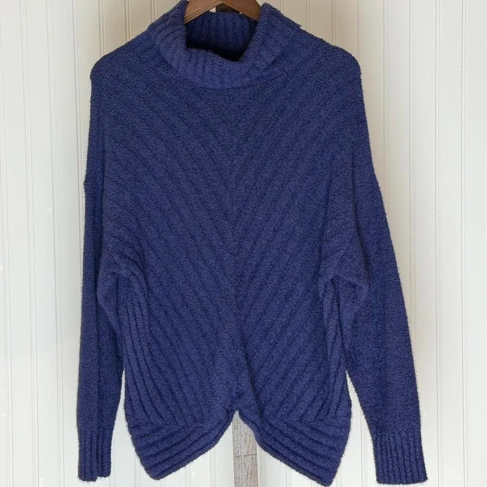 Simply Vera Vera Wang Sweater Large Purple Excellent Cowl Neck Chevron Ribbed